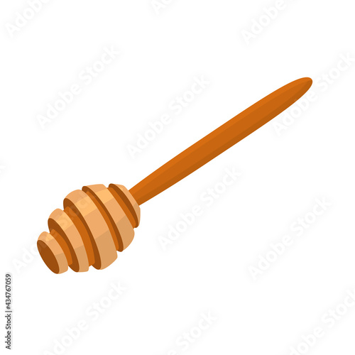 Vector wooden honey dipper isolated on white background.