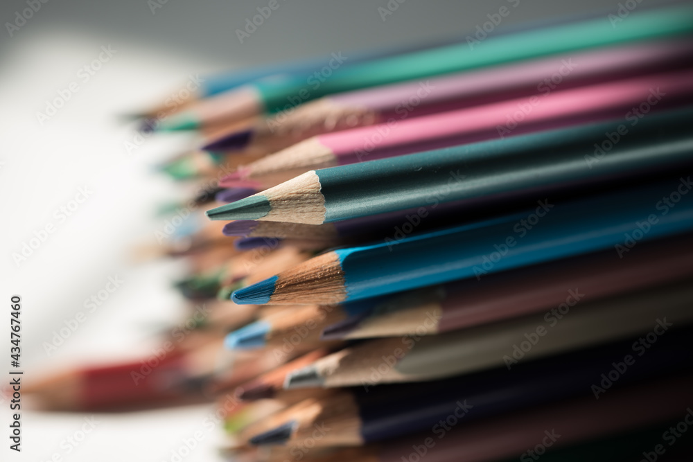 close up of colored pencils - diagonal or side view