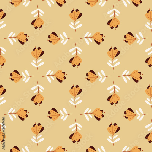Scrapbook hand drawn seamless pattern in geometric style with flowers elements. Beige backround. © Lidok_L