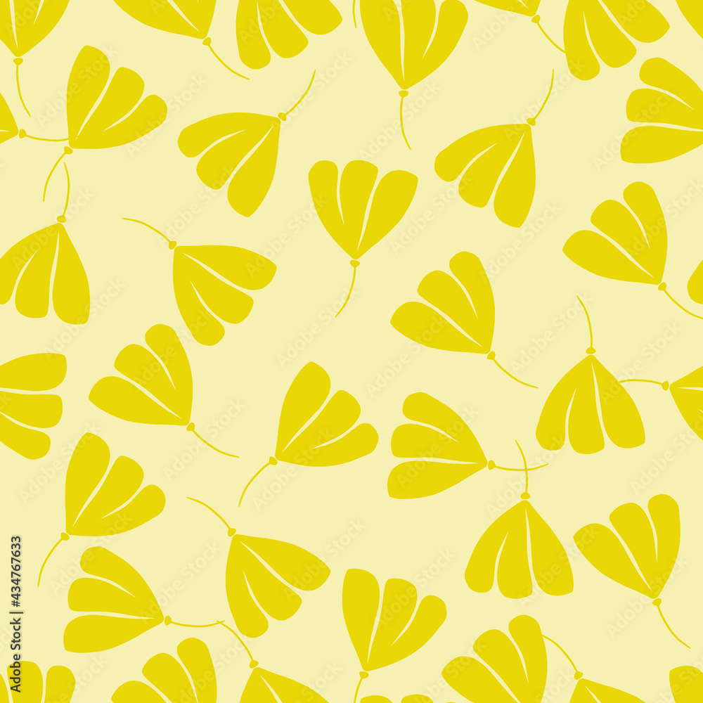 Yellow random cosmos flowers elements seamless pattern. Hand drawn botanic backdrop. Simple style.