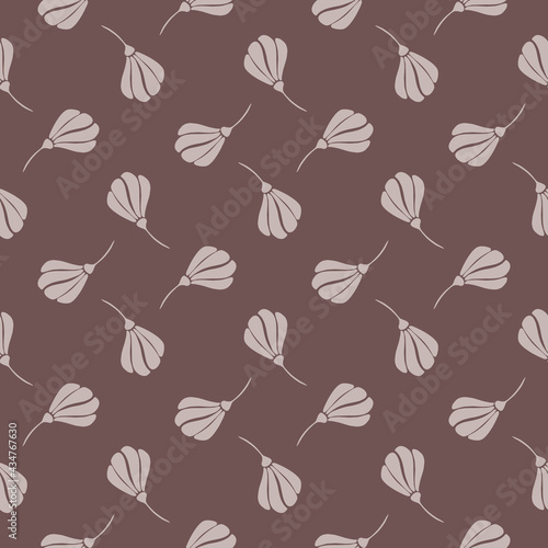 Nature vintage seamless pattern with flowers silouettes in geometric style. Brown pastel background. photo
