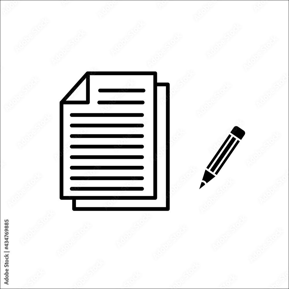 paper and pencil icon line art style on white background paper and pencil icon line art style on white background