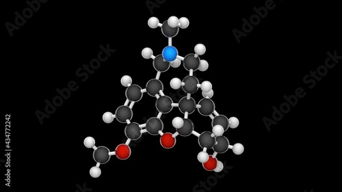 Galantamine (Razadyne, Reminyl), is used for the treatment of cognitive decline in mild to moderate Alzheimer's disease. C17H21NO3. RGB + Alpha (Transparent) channel. 3D render. Seamless loop. photo