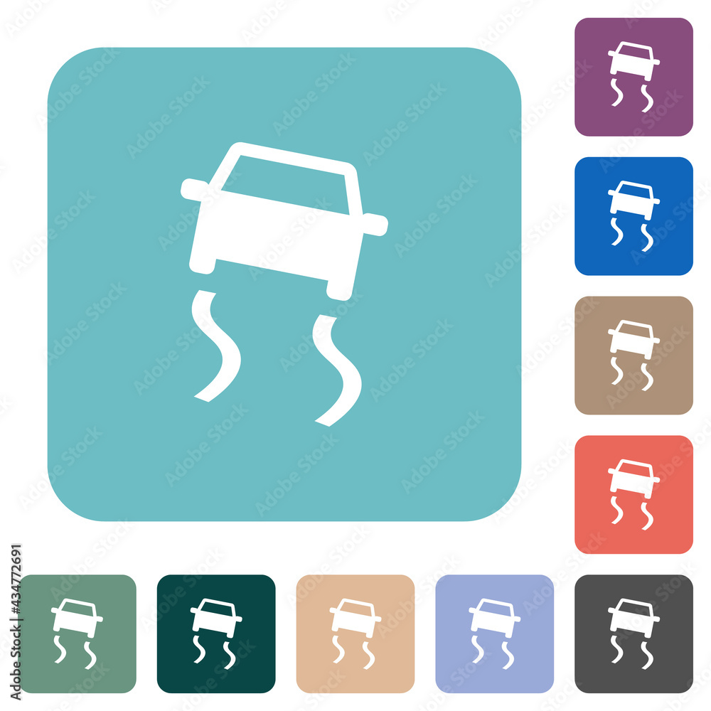 Slippery road dashboard indicator rounded square flat icons Slippery road dashboard indicator rounded square flat icons