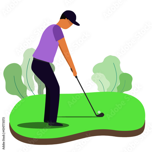 Golfers man play golf on the course. Outdoor hobbies and exercise