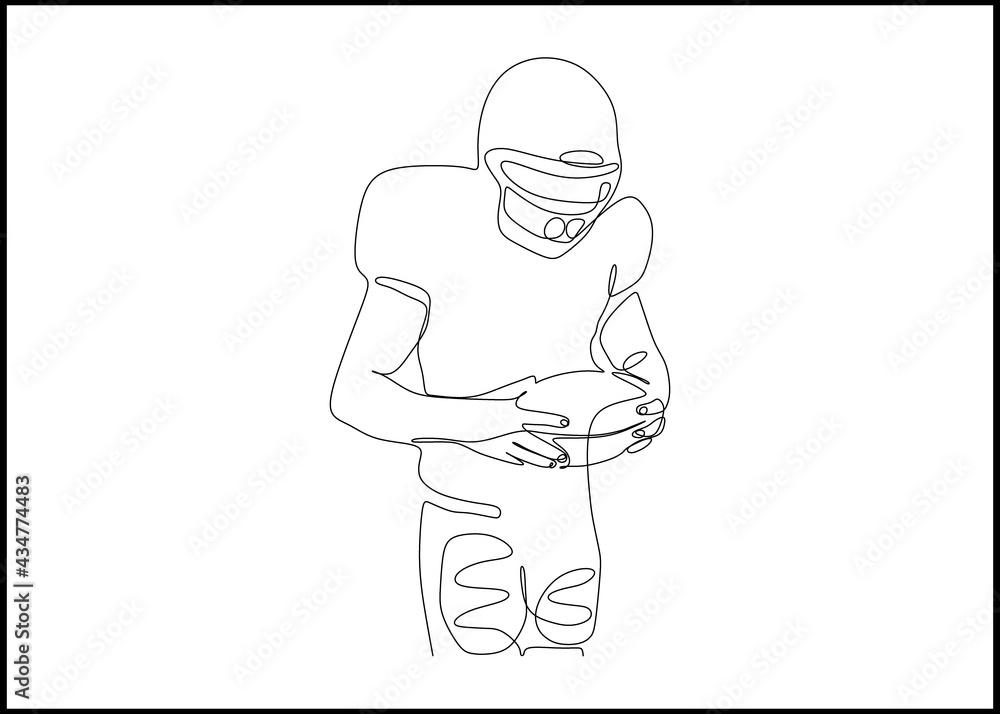 American Football player holding a ball - continuous one line drawing