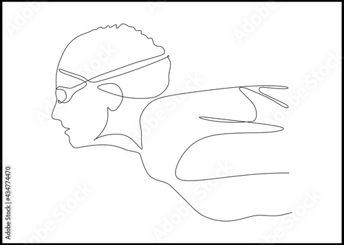 Young woman swimmer leaning at the start before the swimming pool - continuous one line drawing