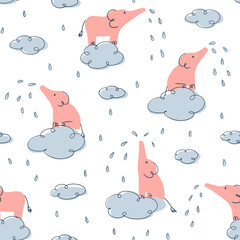 Crédence de cuisine Éléphant patrons Éléphants pluie nuages motif enfantin  © Anastasiia