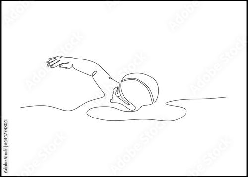 Man swimmer swimming in the pool - continuous one line drawing