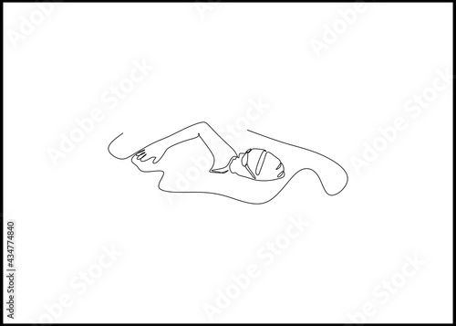 Young women swimming free style in the pool - continuous one line drawing