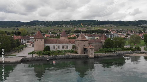 View from Geneva (Leman) Lake on ancient castle of Rolle