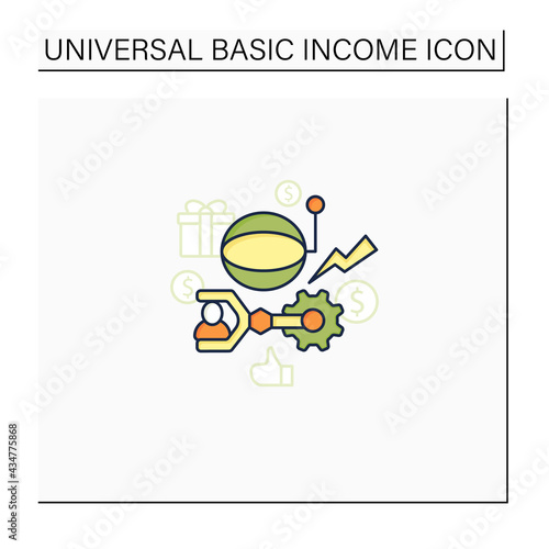 Technological unemployment color icon.Fighting against technologization and automation enterprises. Jobs loss. Universal basic income concept. Isolated vector illustration