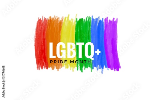 Drawing rainbow flag, the symbol of lgbtqai communities around the world with texts ‘lgbtq+ Pride Month’, concept for lgbtqai celebrations in pride month, 25th June.