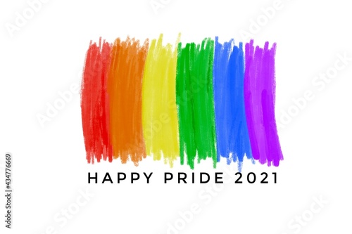Drawing rainbow flag, the symbol of lgbtqai communities around the world with texts ‘Happy Pride 2021’, concept for lgbtqai celebrations in pride month, 25th June.