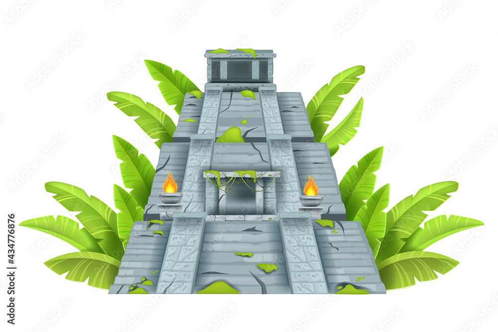 Maya ancient pyramid, Aztec temple ruin, vector cartoon landmark  illustration isolated on white. Mexico archeological historical ziggurat,  old civilization building. Maya pyramid, stone jungle castle Stock Vector |  Adobe Stock