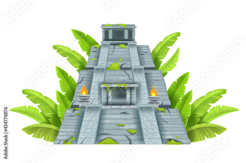 Maya ancient pyramid, Aztec temple ruin, vector cartoon landmark illustration isolated on white. Mexico archeological historical ziggurat, old civilization building. Maya pyramid, stone jungle castle