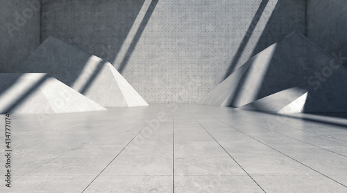 Abstract empty concrete wall with lights and shadow, Blank space room rough floor. 3d rendering