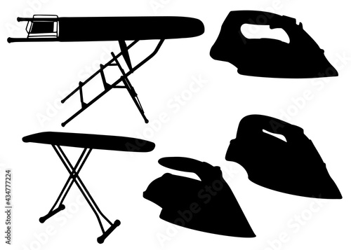 Ironing boards and irons included. Vector image.