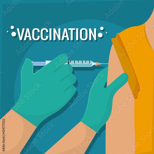 Person getting vaccinated Time to vaccination poster Vector illustration