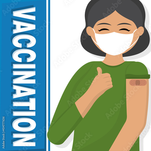 Happy vaccinated woman Vaccination time poster VEctor illustration