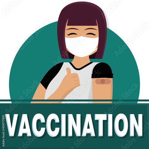Happy vaccinated woman Vaccination time poster VEctor illustration