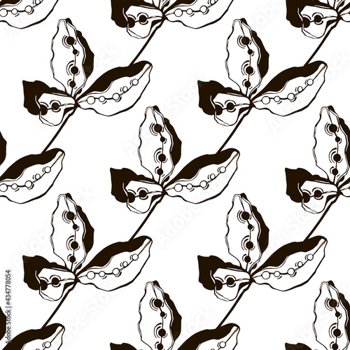 seamless pattern branch with seeds black and white vector