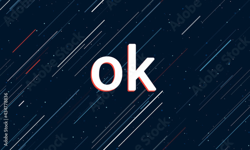 Large white ok symbol framed in red in the center. The effect of flying through the stars. Vector illustration on a dark blue background with stars and slanted lines
