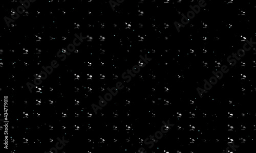 Seamless background pattern of evenly spaced white beach symbols of different sizes and opacity. Vector illustration on black background with stars