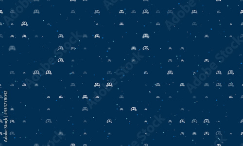 Seamless background pattern of evenly spaced white lesbian symbols of different sizes and opacity. Vector illustration on dark blue background with stars