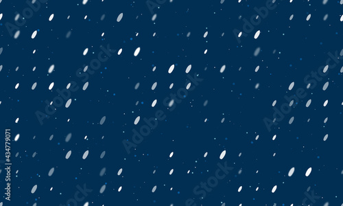 Seamless background pattern of evenly spaced white surf board symbols of different sizes and opacity. Vector illustration on dark blue background with stars