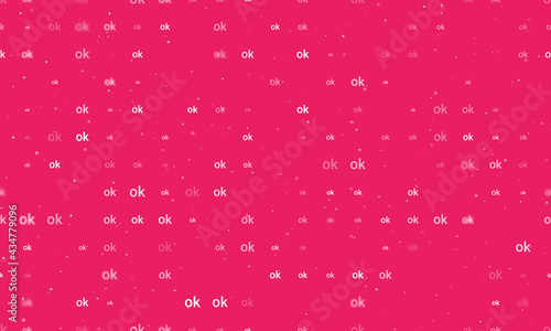 Seamless background pattern of evenly spaced white ok symbols of different sizes and opacity. Vector illustration on pink background with stars