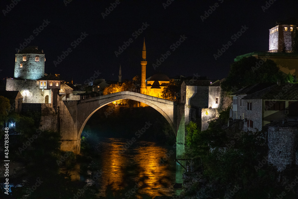 Mostar bridge by night, Herzegovina, Bosnia & Herzegovina.