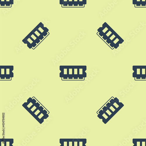 Blue RAM, random access memory icon isolated seamless pattern on yellow background. Vector