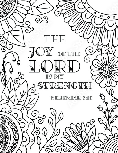 Adult Coloring Floral Border with a Verse The Joy of the Lord is My Strength