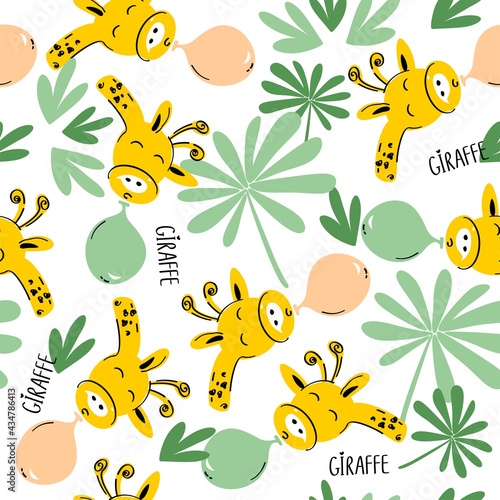 Seamless pattern with giraffe. Cartoon giraffes for textiles, wallpaper, background. Vector illustration