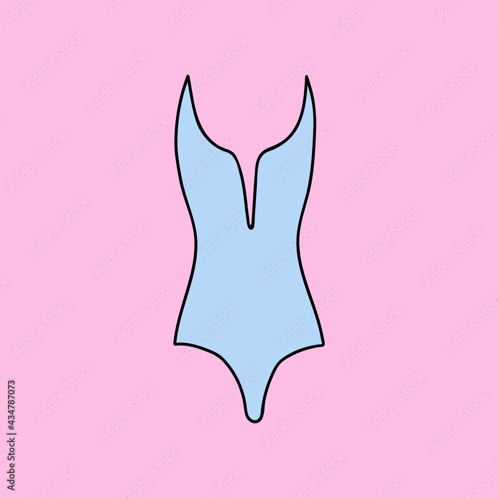 Cute clipart vector summer swimsuit for women and girls for swim in pool, sea, ocean. Stylized illustration with hand drawn outline isolated on background. For sticker, scrapbook, fabric, social media Cute clipart vector summer swimsuit for women and girls for swim in pool, sea, ocean. Stylized illustration with hand drawn outline isolated on background. For sticker, scrapbook, fabric, social media