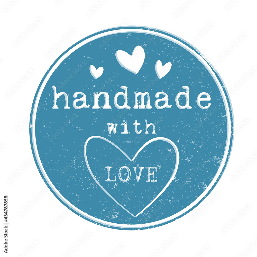 blue round grungy HANDMADE WITH LOVE label or stamp with hearts isolated on white vector illustration blue round grungy HANDMADE WITH LOVE label or stamp with hearts isolated on white vector illustration
