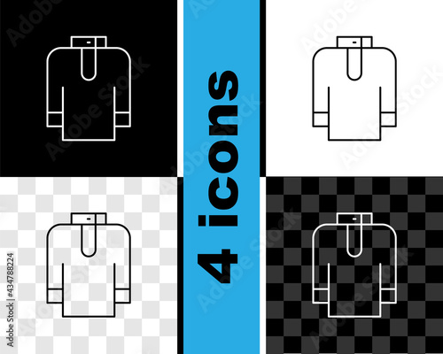 Set line Shirt kurta icon isolated on black and white, transparent background. Vector