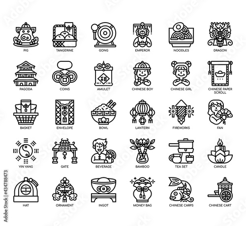 Set of chinese new year thin line and pixel perfect icons for any web and app project.