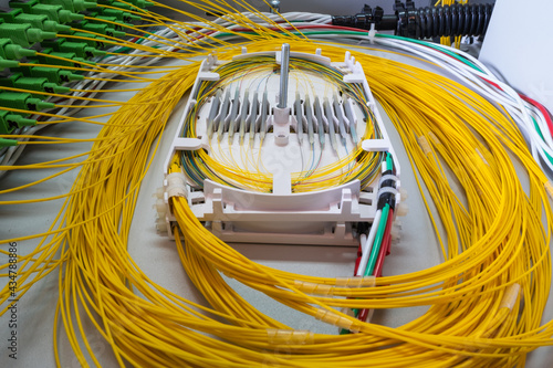 Konstfotografi Fiber optic connection, spice tray in optical distribution frame of telecommunic