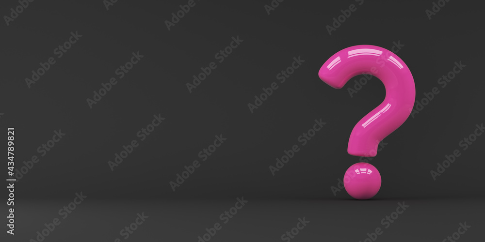 Pink question mark on black. 3d render illustration. Pink question mark on black. 3d render illustration.