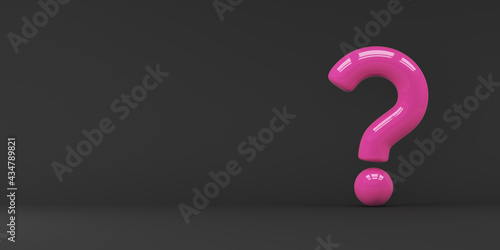 Pink question mark on black. 3d render illustration.