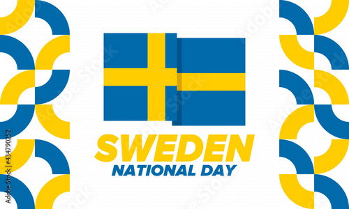 Sweden National Day. Celebrated annually on June 6 in Sweden. Happy national holiday of freedom. Swedish flag. Northern Scandinavian country. Patriotic poster design. Vector illustration
