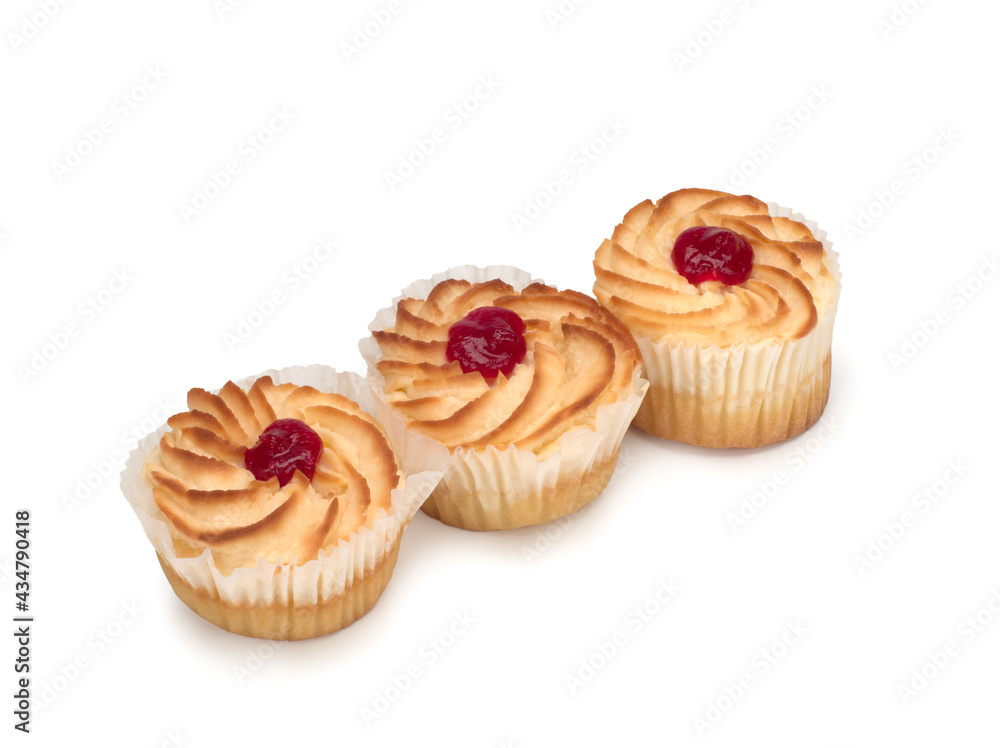 Strawberry Filled Curd Cakes on white background