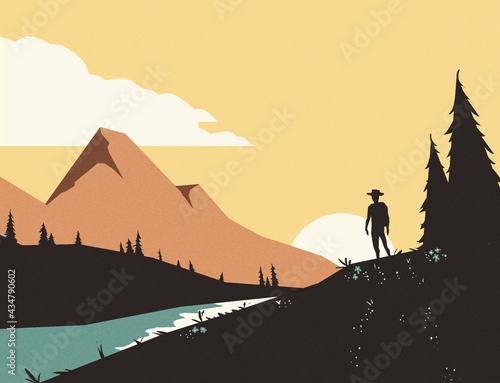 silhouette of a person on a landscape