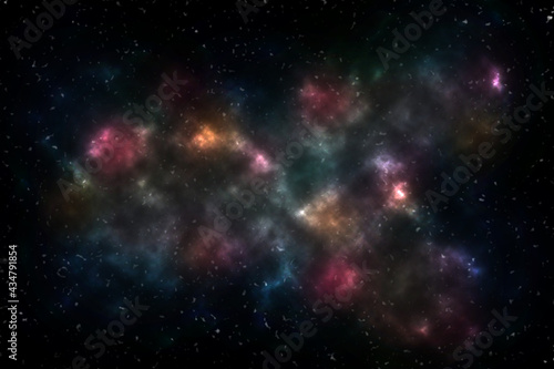 Colorful space background with nebula and stars. Environment 360 HDRI map. Equirectangular projection, spherical panorama. 3d illustration. Colorful outer space