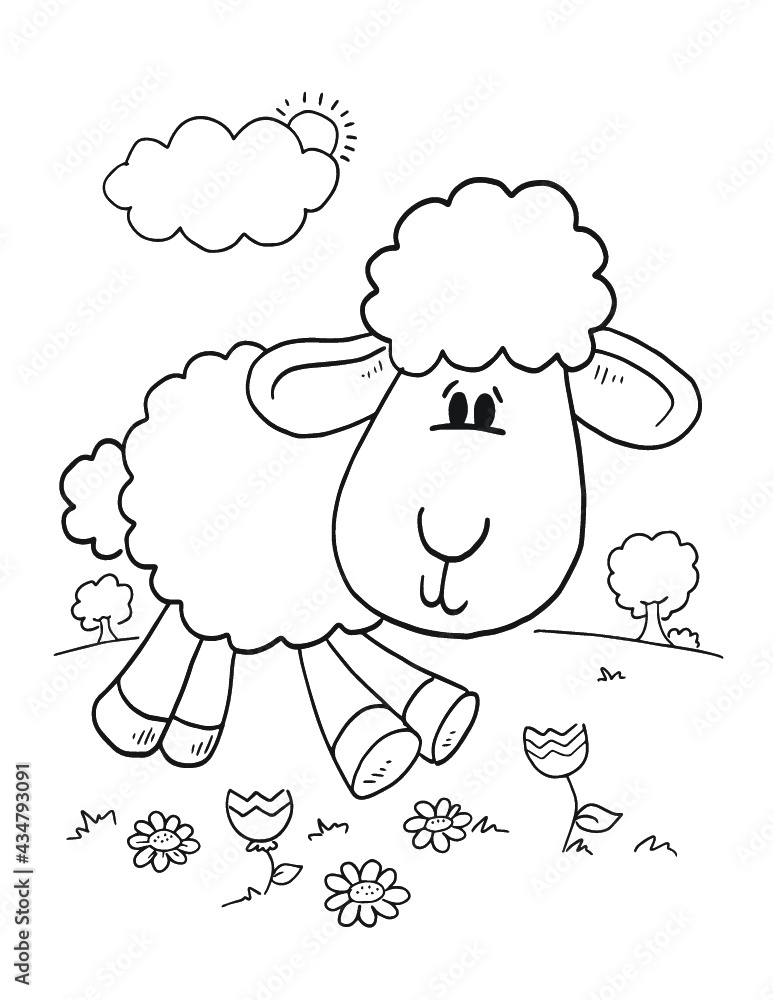 Obraz premium Cute Sheep Lamb Coloring Book Page Vector Illustration Art