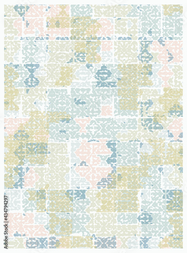 Rustic distressed abstract geometric worn, brush effect motifs tribal art collage digital print pattern design in vector . art design for carpet, scarf, blanket, cover, rug © PATTERN_SPIRIT