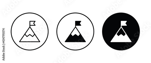 Mountain with flag on a peak Top of mountain with flag icon vector, filled Success, aim achievement, leadership, Mission, Mount, Climbing, conquered, way up, high in, Hiking, Target, Get on top design