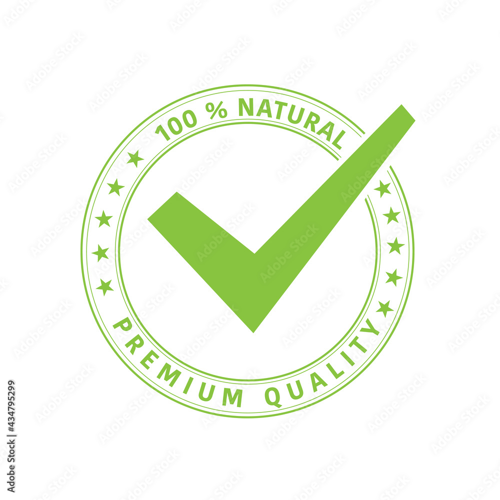 100 organic logo green. Marked with a green check mark. Vector illustration. 100 organic logo green. Marked with a green check mark. Vector illustration.